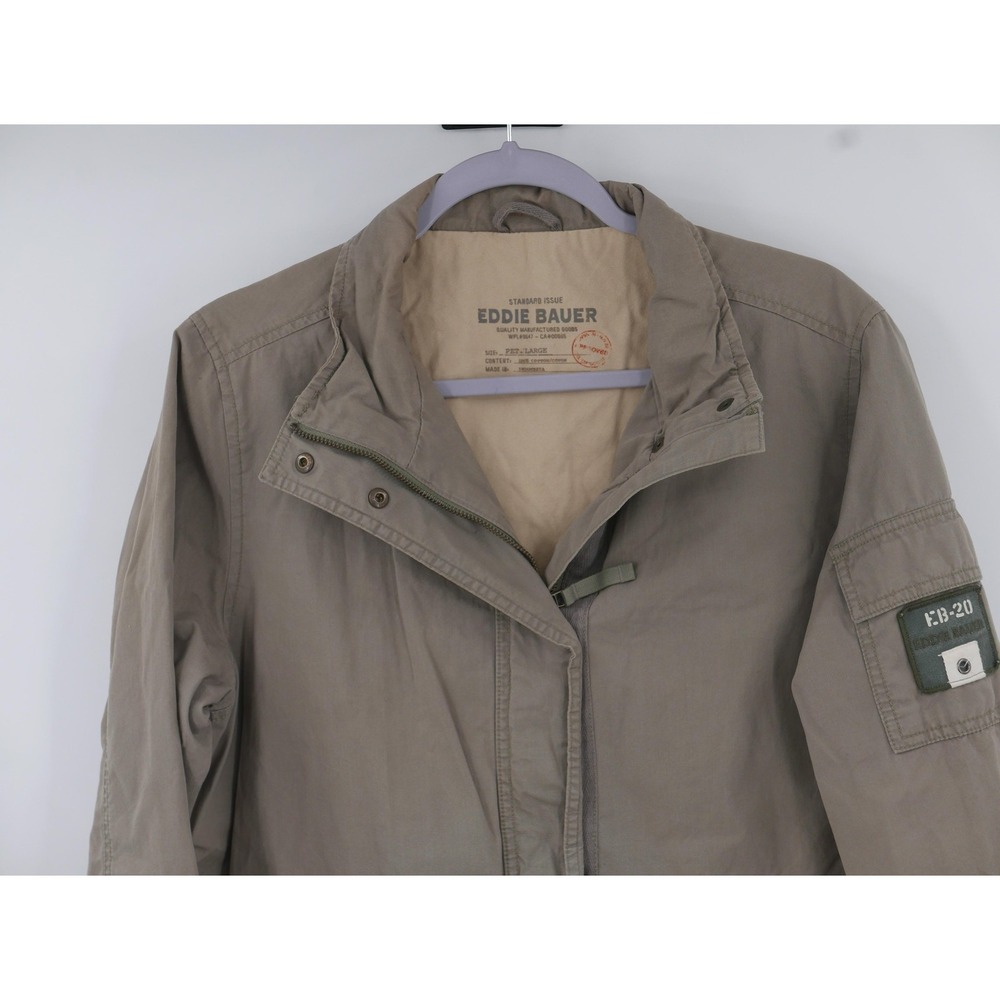 Eddie Bauer Jacket Beige Cotton Twill Military Field Utility Womens Petite Large
